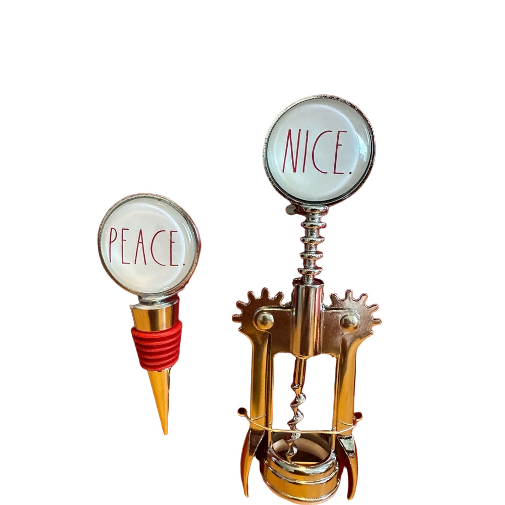 Rae Dunn corkscrew / wine stopper set